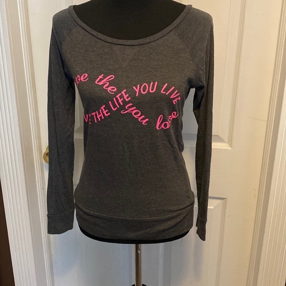 Miami Style Lightweight Wide Neck Sweatshirt Sz M Charcoal Gray Fuchsia Pink